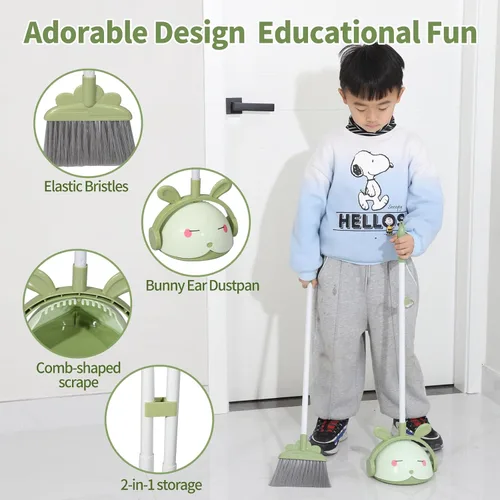 Miniatura 5 de Midoneat Juego de juguetes de limpieza para niños, mini escoba, trapeador y recogedor, juego de ayuda para la limpieza del hogar para niños de 1 a 5