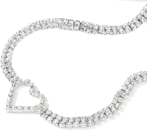 Jakawin Gargantilla de diamantes de imitación, collares de corazón de plata, gargantilla de cristal de moda, cadena de cuello vintage para mujeres y