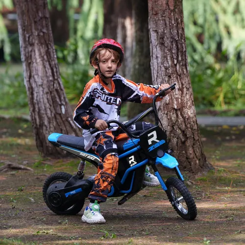 Miniatura 2 de Aosom Bicicleta Eléctrica de Tierra con Acelerador de Puño Giratorio, 24V 350W Motocicleta Eléctrica Todoterreno, Hasta 15 MPH con Freno, Bocina Azul