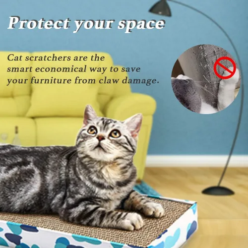 Miniatura 3 de PEEKAB Rascador de cartón reversible para gatos, almohadilla para rascar para gatos, cartón corrugado, incluye hierba gatera