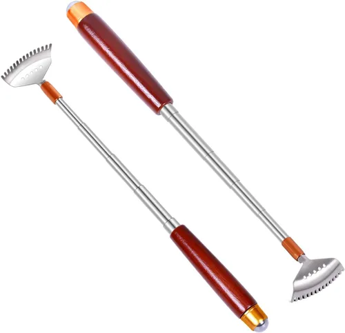 Miniatura 8 de Rascador de espalda para mujeres, hombres y adultos, extensible con bola de rodillo, mango de madera maciza y garra de acero inoxidable 304 Rojo