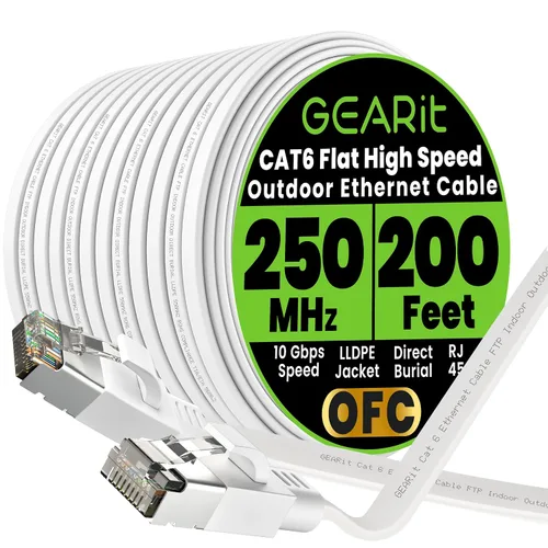 Miniatura 33 de GEARit Cable Ethernet plano Cat 6 para exteriores (15 pies, negro) Chaqueta LLDPE clasificada para entierro directo – Cat6 blindado FTP 10Gbps