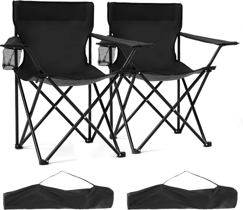 Paquete de 2 Sillas de Camping Portátiles Ligeras Plegables Silla de Césped Silla de Playa al Aire Libre con Portavasos y Bolsa de Transporte para