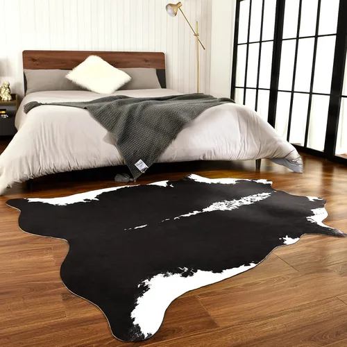 Miniatura 3 de BENRON Alfombra Premium de Piel de Vaca Negro, Alfombras de Piel de Vaca Sintética para Sala de Estar Dormitorio Decoración del Hogar Occidental