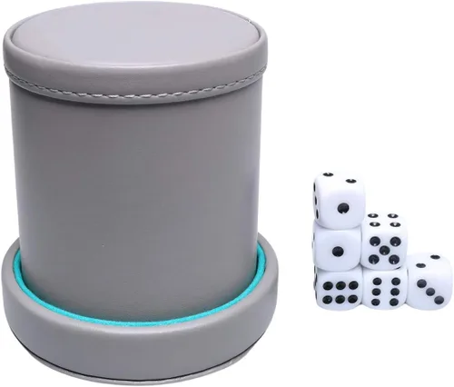 Miniatura 6 de Taza de dados de cuero sintético con tapa, coctelera de dados con forro de fieltro, incluye 6 dados de puntos para juegos de dados Yahtzee Bar Azul