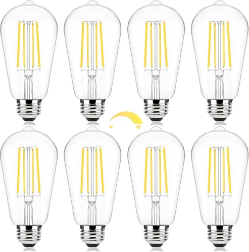 Miniatura 14 de Brightever Bombillas ámbar regulables equivalentes a 60 W, bombillas LED Edison vintage de 2200 K, 850 LM, 90+CRI, 7 W ST58 E26, bombilla LED