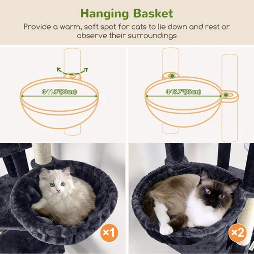 Miniatura 4 de Globlazer Árbol grande para gatos, torre de escalada de varios niveles de 80 pulgadas de alto, condominios para gatos, torre rascador para Gris