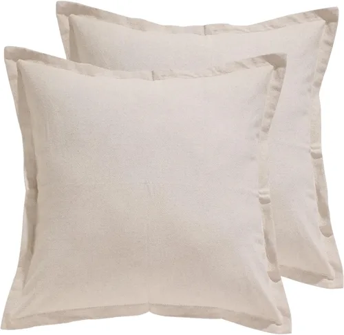 patdrea Fundas de almohada decorativas de lino de 22 x 22 pulgadas, juego de 2 piezas con borde plegable, fundas de almohada de lino estilo rústico