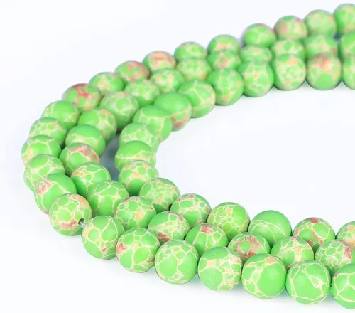 47 cuentas de jaspe de sedimento marino auténtico, color verde natural, de 0.315 pulgadas, cuentas de jaspe imperial lisas, espaciador redondo,