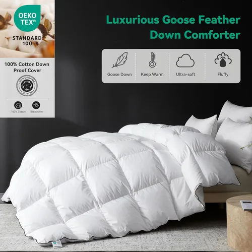 Miniatura 3 de Edredón de fibra de plumón de ganso tamaño King, relleno de edredón esponjoso prémium para todas las estaciones, edredón de cama de hotel 100%