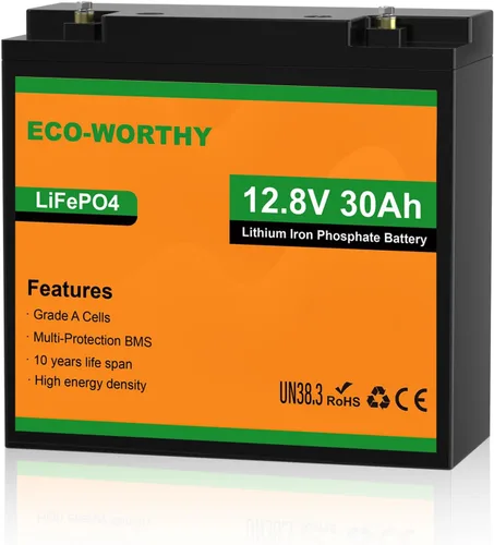 ECO-WORTHY Batería de litio LiFePO4 de 12V 30Ah, batería recargable de ciclo profundo de 4000+ ciclos con BMS para radio de radioaficionado,