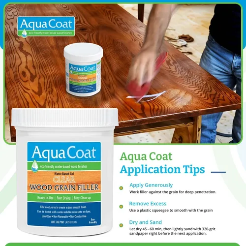 Miniatura 5 de Aqua Coat Gel Rellenador de Veta de Madera Transparente a Base de Agua, Secado Rápido, Bajo Olor, Bajo VOC, Lijable, Teñible y Pintable, Fácil