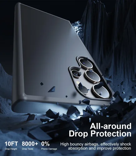 Miniatura 4 de Funda diseñada a prueba de golpes para Samsung Galaxy S24 Ultra, protección contra caídas de grado militar de 12 pies, parte trasera dura mate Gris