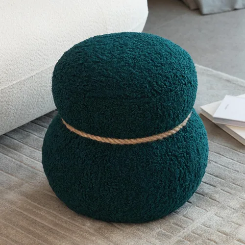 Miniatura 12 de Taburete redondo para pies, reposapiés otomano pequeño de hongos, moderno puf boucle otomano, reposapiés de peluche para sofá, cómodo reposapiés