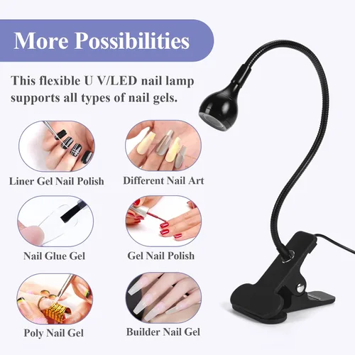 Miniatura 7 de SAVILAND Lámpara de uñas LED UV – Mini lámpara de uñas LED para uñas de gel con clip de sujeción, luz LED giratoria para uñas para curar esmalte
