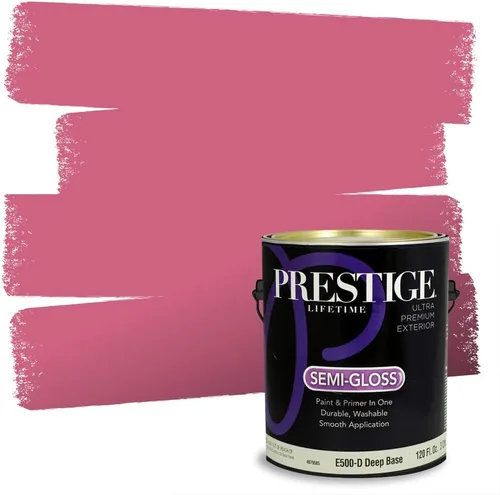 Miniatura 133 de Prestige Paints E100-T-SW6591 Pintura exterior e imprimación en uno, 1 galón, plano, combinación comparable de Sherwin Williams Amaryllis, 1 galón