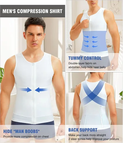 Miniatura 3 de Eleady Compression Shirts for Men Zipper Vest Body Shaper Slimmer Undershirts