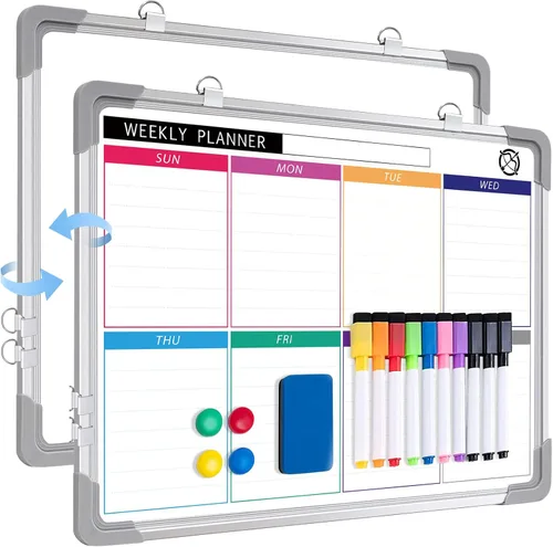 Miniatura 7 de ARCOBIS Pizarra blanca pequeña semanal de borrado en seco para pared, calendario magnético de 12 x 16 pulgadas, pizarra blanca colgante de doble