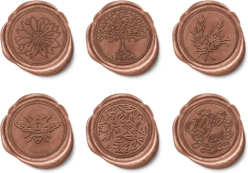 Miniatura 7 de Ailtuer - Juego de sellos de cera, 6 cabezales de sello de cera de sellado de la serie Plant + 1 empuñadura de madera, kit de sellos de cera vintage