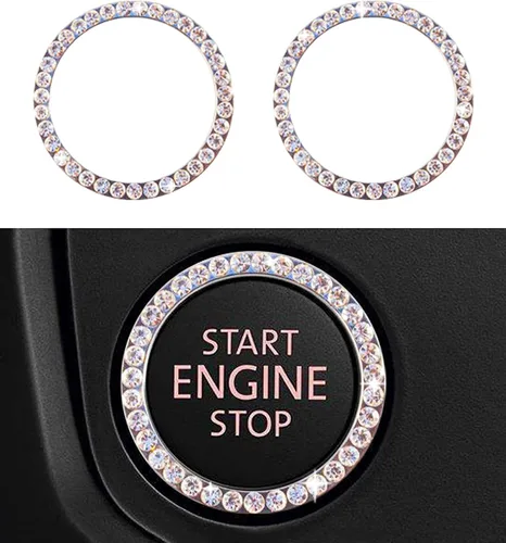 Miniatura 17 de Cubierta única para anillo brillante para botón de arranque del motor, llave de encendido y perilla, cubierta de diamantes de imitación de cristal