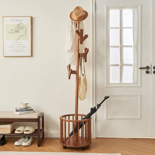 Miniatura 2 de Uniclinens Perchero de madera independiente – Perchero independiente resistente, perchero de madera con 6 ganchos, aspecto creativo de rama de árbol