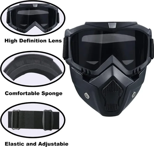Miniatura 3 de Máscara de Paintball Antiniebla, Máscara Táctica de Cara Completa Desmontable Ajustable, Máscara de Esquí, Gafas de Protección Facial