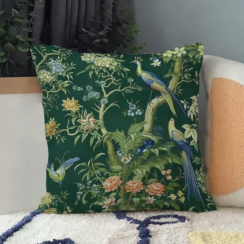 Miniatura 3 de Fundas de almohada chinoiserie verde turquesa floral y pájaro con cremallera de 16 x 16 pulgadas, fundas de almohada de lino para sofá, dormitorio