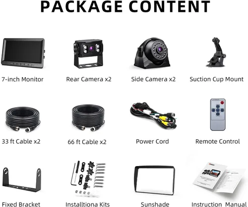 Miniatura 8 de eRapta Kit de sistema de cámara de respaldo HD 1080p, monitor de marcha atrás de 7 pulgadas con grabación dividida cuádruple IP69 impermeable
