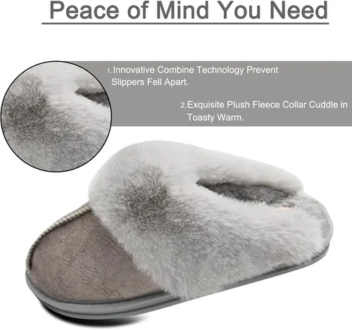 Miniatura 4 de KuaiLu Pantuflas mullidas de espuma viscoelástica doble para mujer, acogedoras con soporte de arco cálido, pantuflas de meter cómodas