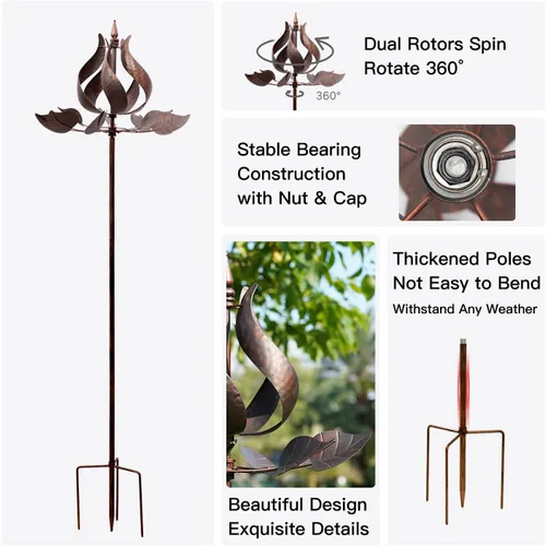 Miniatura 5 de Molinillos de viento de tulipanes para exteriores, molinos de viento de metal grandes para patio jardín con estaca de tierra, molino de viento