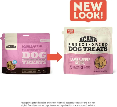 Miniatura 7 de ACANA Singles - Golosinas para perros sin granos con ingredientes limitados y receta de cordero y manzana liofilizada, bolsa de 3.25 onzas