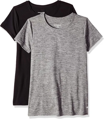 Amazon Essentials Camiseta de manga corta con cuello redondo para mujer, de secado rápido, para entrenamiento, gimnasio, paquete múltiple