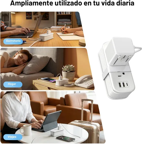 Miniatura 8 de VYLEE Adaptador de viaje universal con cable de extensión de 6 pies, adaptador de corriente internacional para Europa, Reino Unido, EE. UU.