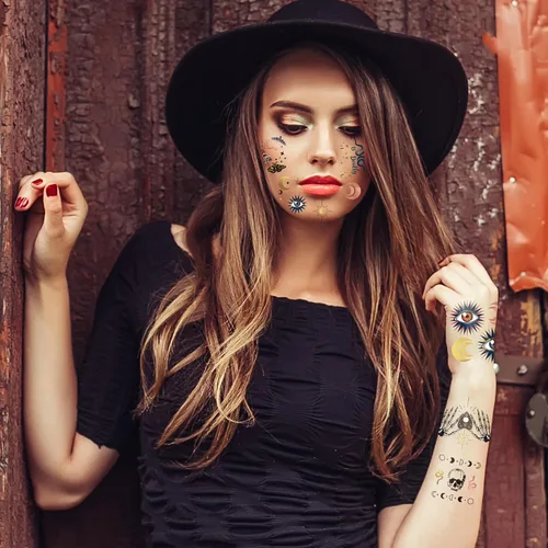 Miniatura 5 de Cheerland Tatuajes de Halloween, esqueleto, tatuajes temporales, negro y blanco, gótico, recuerdos de fiesta de cumpleaños, tatuajes de temperatura