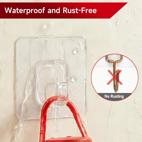 Miniatura 4 de Paquete de 10 ganchos adhesivos invisibles para colgar resistentes, resistentes al agua y al óxido para ducha interior, ganchos adhesivos