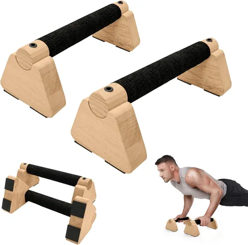 Miniatura 10 de Barras de parallettes - Equipo de calistenia de madera para entrenamiento de mano, barras de empuje y barra de calistenia - Bloques de mano y asas
