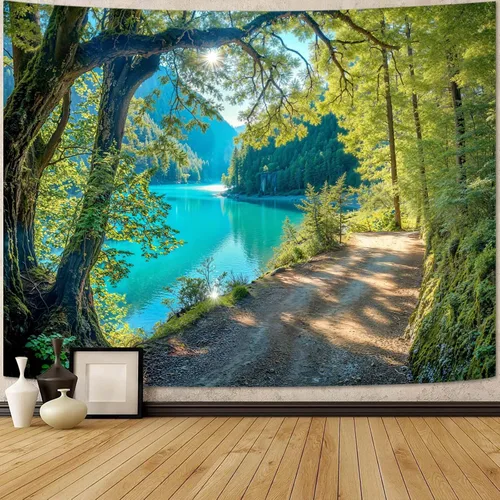 Miniatura 51 de Zussun Tapiz de Bosque Natural de Montaña Tapiz Verde de Pino Luz Solar Selva para Dormitorio Estético Planta Paisaje de Montaña Tapices Pequeños