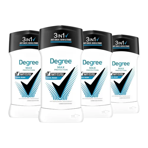 Degree Men Desodorante antitranspirante, paquete de 4 unidades Cool Rush 72 horas de protección contra el sudor, el olor y las manchas, 2.6 oz