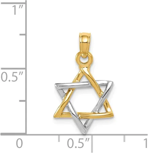 Miniatura 3 de Colgante de oro amarillo y blanco de 14 quilates con diseño de estrella de David de la suerte judía