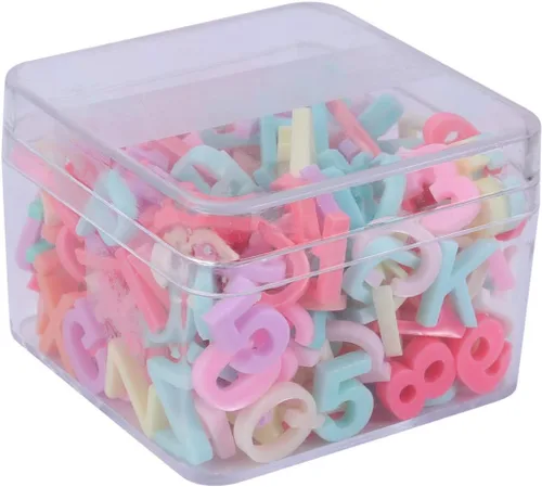 Miniatura 10 de Exceart 200 adornos de resina con parte trasera plana del alfabeto con caja de almacenamiento de plástico para manualidades, álbumes de recortes