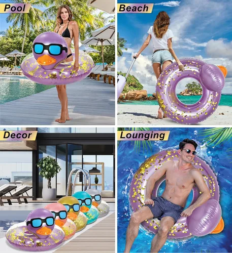 Miniatura 3 de POZA Flotador inflable de pato para piscina: vinilo resistente a los rayos UV, confeti de pato para piscina, flotador de piscina de animales, anillo