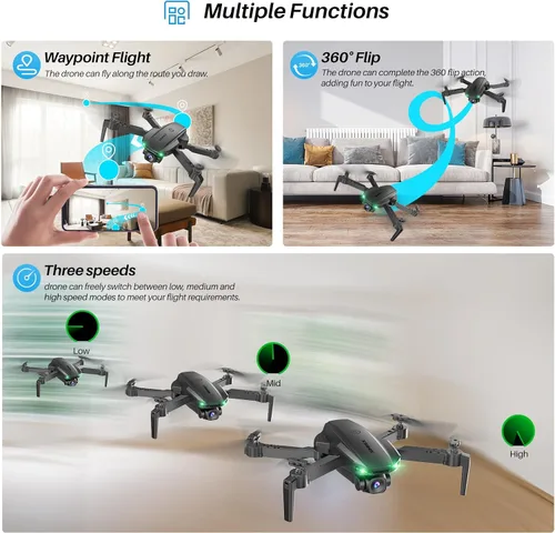 Miniatura 5 de SIMREX Dron con cámara para niños principiantes y adultos – Cuadricóptero RC plegable con retención de altitud, posicionamiento de flujo óptico