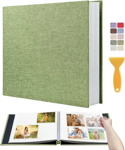 Miniatura 45 de Álbum autoadhesivo para fotos de 4 x 6 pulgadas, álbum de recortes con cubierta de lino magnética, 30 páginas adhesivas en blanco, para familiares