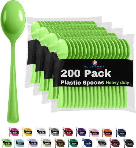 Miniatura 11 de Party Solids - Cubertería de plástico resistente, 200 piezas, cucharas desechables de plástico amarillas, cubiertos, cubiertos Amarillo
