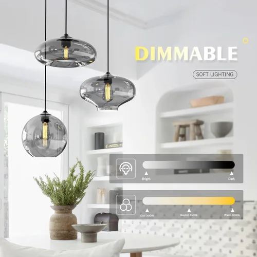 Miniatura 4 de Moderna Lámpara Colgante de 3 Luces de Vidrio en Tono Gris Ahumado con Globo de Cristal Clúster Lámpara de Techo de Estilo Nórdico con Múltiples