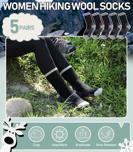 Miniatura 3 de Yebing Calcetines de senderismo de lana merina para mujer, térmicos, cálidos, para botas de invierno, con cojines, acogedores y gruesos