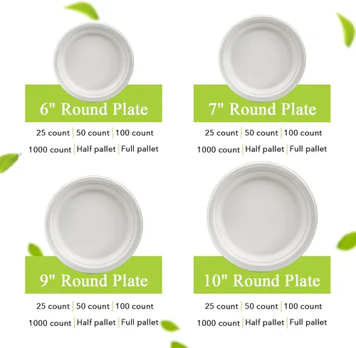 Miniatura 7 de three leaf Plato redondo de bagazo de 10 pulgadas, 25 unidades, platos de bagazo desechables, resistentes, súper fuertes, naturales y ecológicos