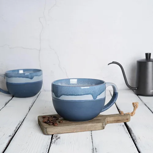Miniatura 4 de Bosmarlin Taza de café de cerámica extragrande, 23 onzas, apta para microondas y lavavajillas, taza de té grande de gran tamaño para oficina y Azul
