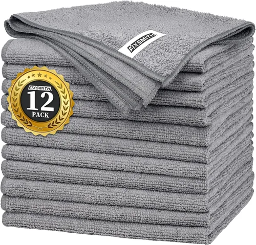 Miniatura 47 de FIXSMITH Paño de limpieza de microfibra, paquete de 12, toallas multifuncionales, tamaño: 12 x 16 pulgadas, trapos altamente absorbentes, sin 3