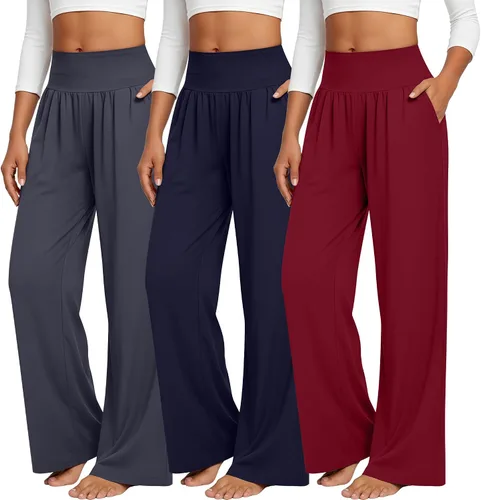 Miniatura 32 de Neer - Conjunto de 3 pantalones de yoga de pierna ancha para mujer - Pantalones deportivos cómodos, holgados, de cintura alta y casuales